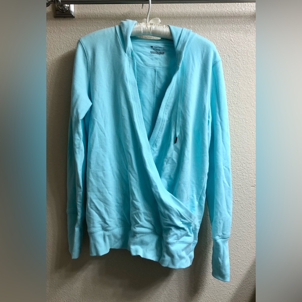 tek gear Light Aqua V-Neck Hooded Wrap Sweater